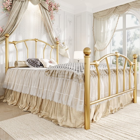 Amolife Twin Bed Frame, Metal Platform Bed with Heart-Shaped Headboard and Footboard, 12.6'' Under-Bed Storage Space, No Box Spring Needed, Gold