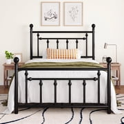 Amolife Twin Bed Frame, Metal Platform Bed with Vintage Headboard & No Box Spring Needed, Black