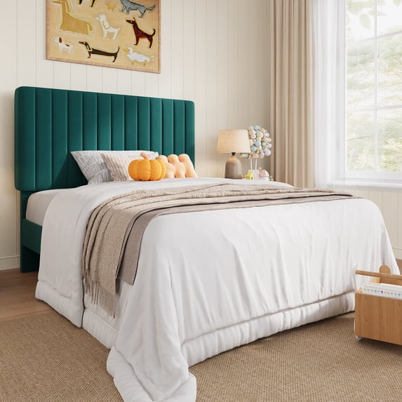 Amolife Twin Bed Frame, Modern Upholstered Platform Bed Frame with Adjustable Velvet Headboard, Heavy Duty, Lake Blue