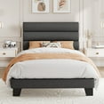 thumbnail image 1 of Amolife Twin Bed Frame, Platform Bed Frame with Fabric Upholstered Slat Headboard, Dark Grey, 1 of 7