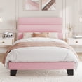 thumbnail image 1 of Amolife Twin Bed Frame, Platform Bed Frame with Velvet Upholstered Slat Headboard, Pink, 1 of 7