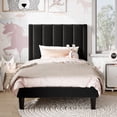 thumbnail image 1 of Amolife Twin Bed Frame, Upholstered Bed Frame with Velvet Vertical Channel Tufted Headboard, Black, 1 of 11