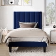 thumbnail image 1 of Amolife Twin Bed Frame, Upholstered Bed Frame with Velvet Vertical Channel Tufted Headboard, Blue, 1 of 11
