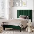 thumbnail image 1 of Amolife Twin Bed Frame, Upholstered Bed Frame with Velvet Vertical Channel Tufted Headboard, Green, 1 of 11
