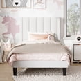 thumbnail image 1 of Amolife Twin Bed Frame, Upholstered Bed Frame with Velvet Vertical Channel Tufted Headboard, White, 1 of 10