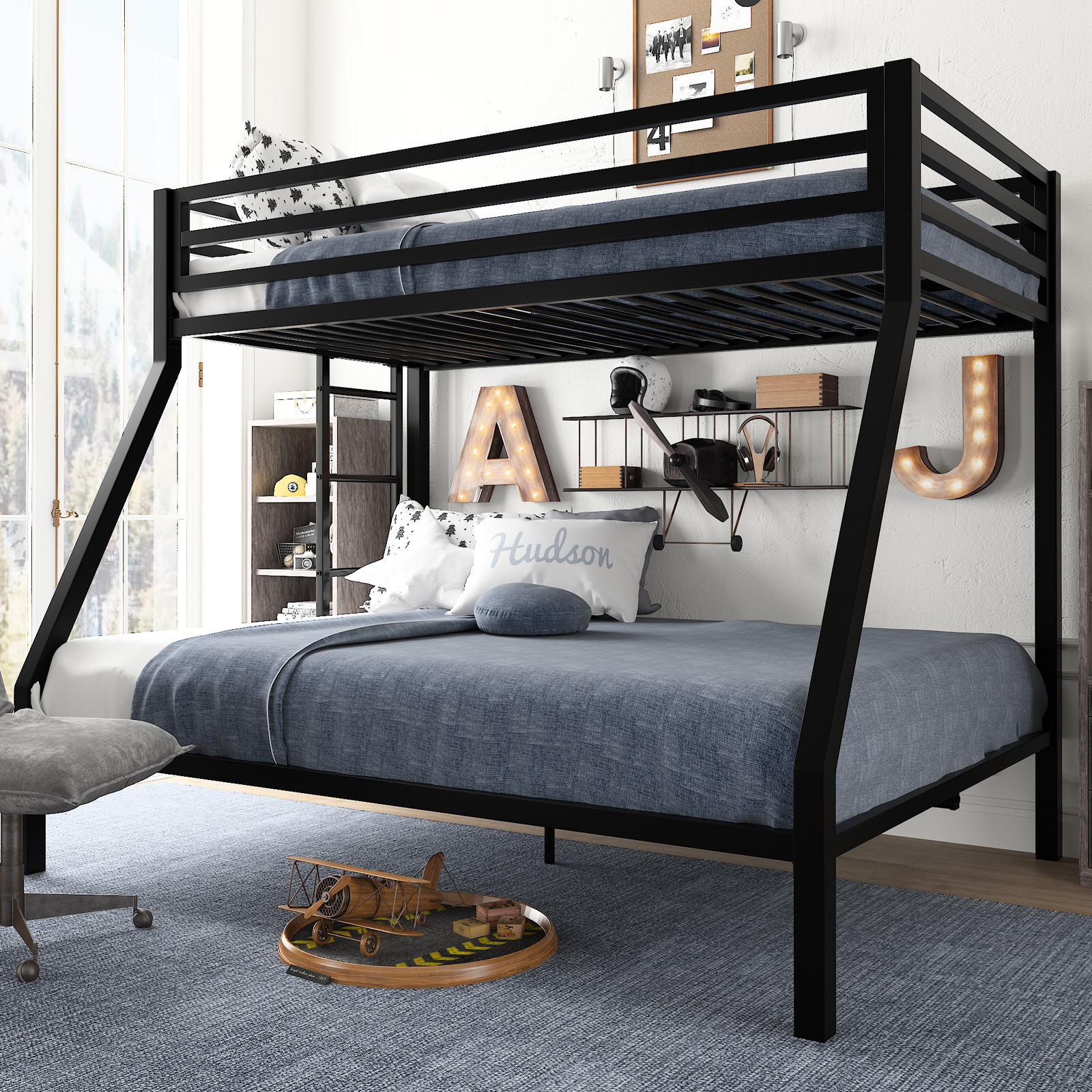 X Rocker Gaming Bunk Bed, Metal, Shelves, Twin, Black