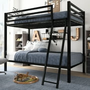 Amolife Twin-Over-Twin Bunk Beds with Heavy Duty Metal Frame and Ladder, Matte Black
