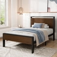 thumbnail image 1 of Amolife Twin Size Bed Frame, Heavy Duty Metal Platform Bed with Wooden Headboard & Footboard, No Box Spring Needed, Walnut, 1 of 7
