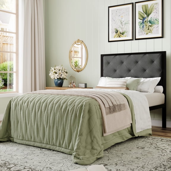 Amolife Twin Size Bed Frame with Upholstered Headboard and Elevated Footboard, 12.5" Under-Bed Storage Space, No Box Spring Needed, Dark Gray