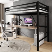 Amolife Twin Size Loft Bed Frame, Metal Bunk Bed with Removable Ladder and Full-Length Guardrail, Safe Heavy-Duty Frame, Black