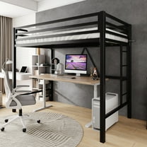 Amolife Twin Size Heavy Duty Metal Loft Bed with Removable Ladder & Full-Length Guardrail, Black
