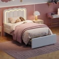 thumbnail image 1 of Amolife Twin Size LED Bed Frame with Drawer, Platform Bed with Velvet Upholstered Adjustable Wavy Headboard, White, 1 of 10