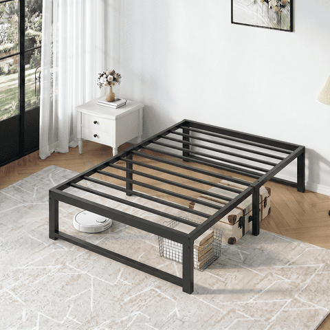 Amolife Base de Cama Tipo Plataforma de Metal Tamaño Twin de 14'' con Gran Espacio de Almacenamiento Debajo de la Cama, Negro