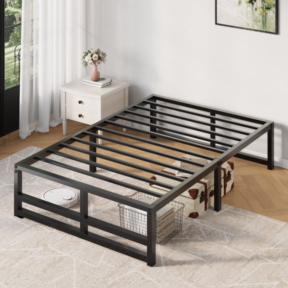 Amolife Twin Size 14'' Metal Platform Bed Frame with Large Under Bed Storage Space, Black