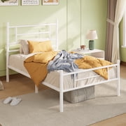 Amolife Twin Size Metal Platform Bed Frame with Headboard and Footboard, 12.5 Underbed Storage, Adult, White