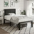 thumbnail image 1 of Amolife Twin Size Metal Platform Bed Frame with Linen Fabric Button Tufted Upholstered Headboard, Grey, 1 of 10