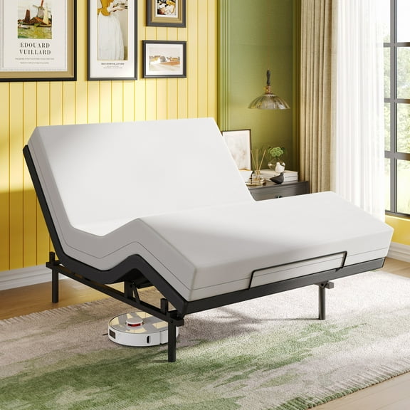 Amolife Upholstered Full Size Ergonomic Adjustable Bed Frame Base with Upgraded Motor 2.0, Independent Head & Foot Incline, Wireless Remote Control, Base Only