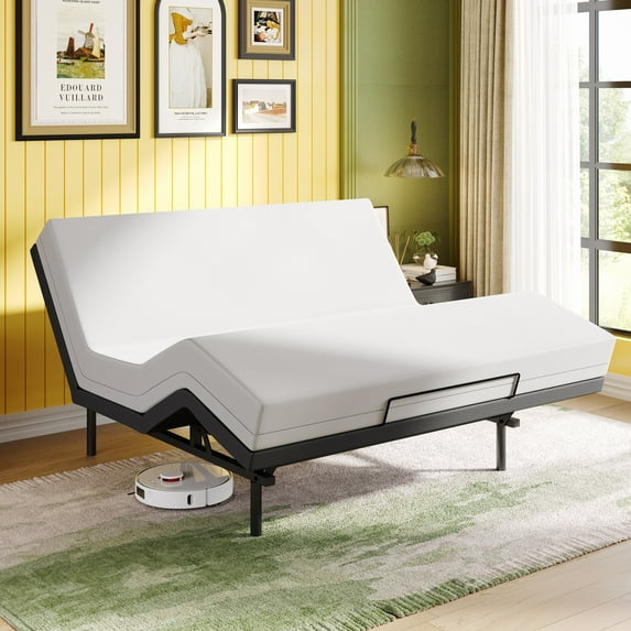 Amolife Upholstered King Size Ergonomic Adjustable Bed Frame Base with Upgraded Motor 2.0, Independent Head & Foot Incline, Wireless Remote Control, Base Only