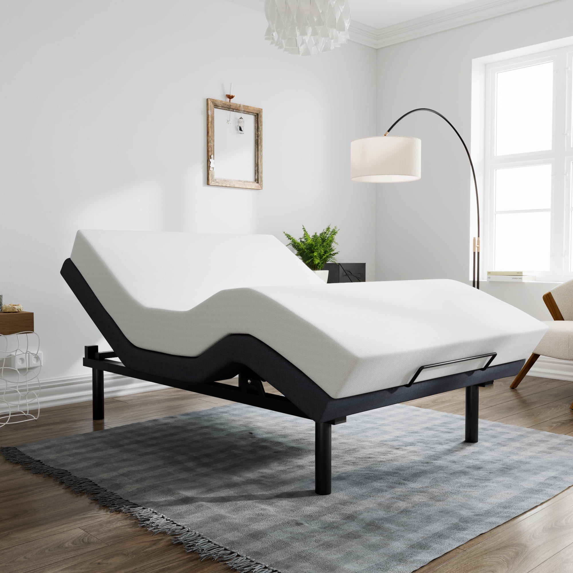 Amolife Upholstered Queen Size Ergonomic Adjustable Bed Frame Base with Upgraded Motor 2.0, Independent Head & Foot Incline, Wireless Remote Control,Base Only