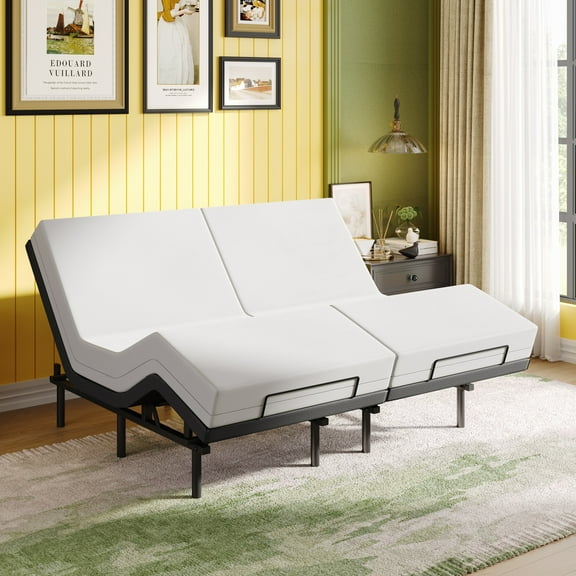 Amolife Upholstered Split King Size Ergonomic Adjustable Bed Frame with Motor 1.0, Independent Head & Foot Incline, Wireless Remote Control, Base Only