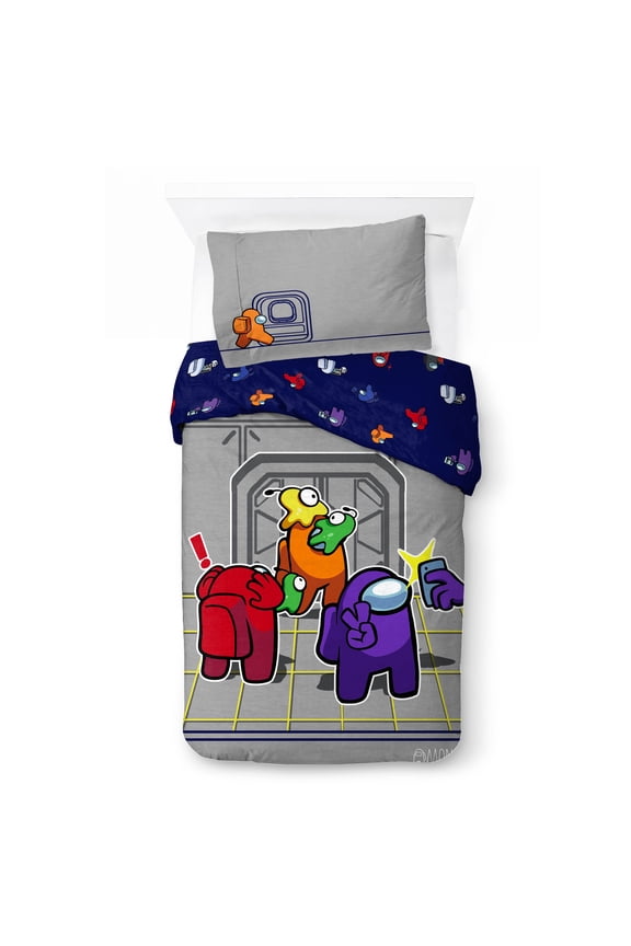 2-Piece Twin/Full Reversible Comforter and Pillowcase Bedding Set, Microfiber, Grey, Inner Sloth