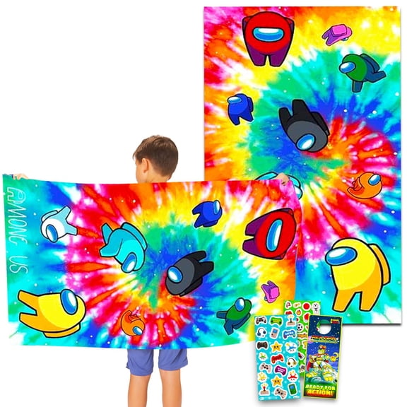Among Us Beach Towel Bundle Set - Bundle with Among Us Microfiber Pool Towel with Stickers and More | Pool Bundle for Kids