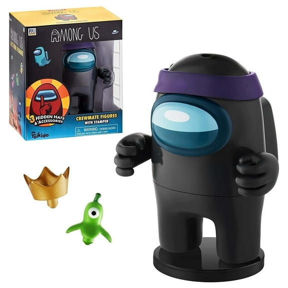 Among Us Black Crewmate Ink Stamper Bandana Hat Brain Slug Crown Figure 5"