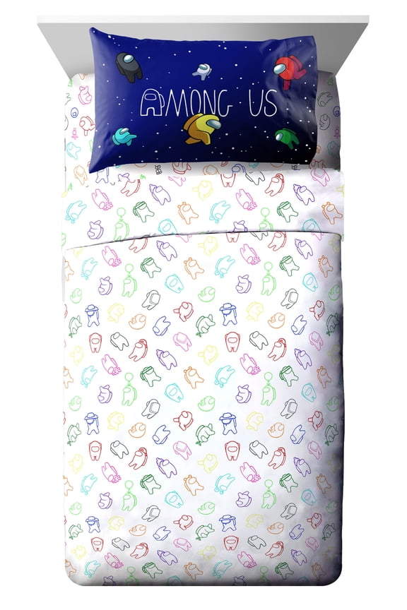 Among Us Crewmates 3 Piece Twin Sheet Set, 100% Microfiber