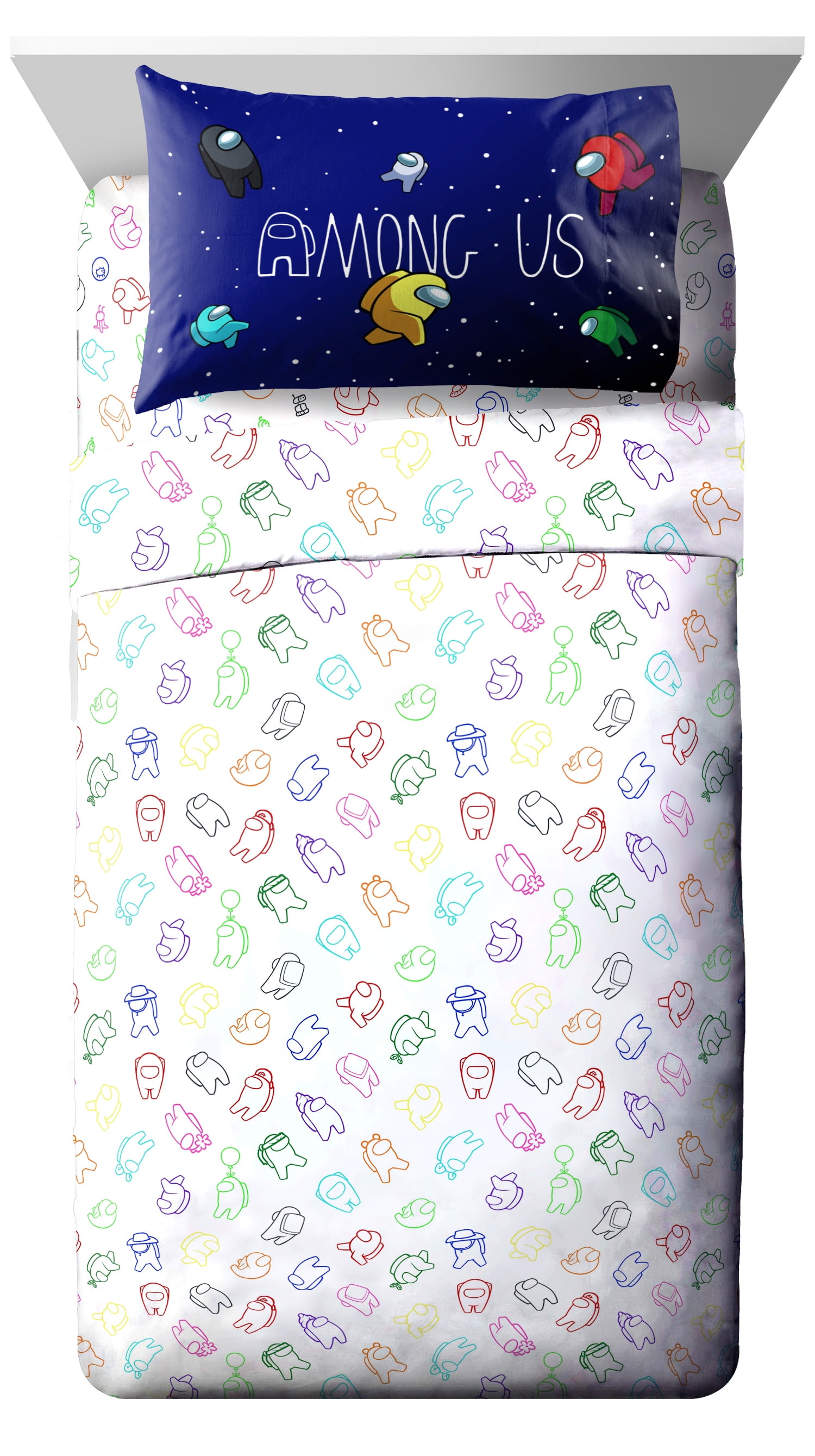 Among Us Crewmates Kids 4-Piece Full Sheet Set, Microfiber, Black ...