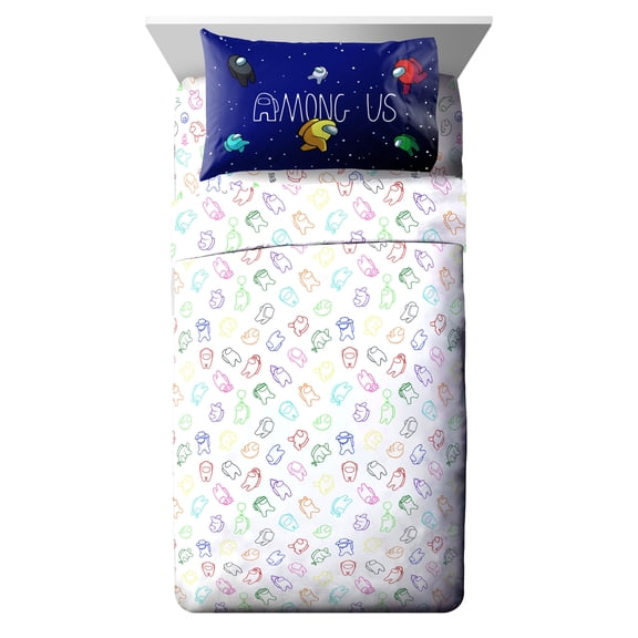 Among Us Crewmates Kids 4-Piece Full Sheet Set, Microfiber, Black, Innersloth, Gaming Bedding