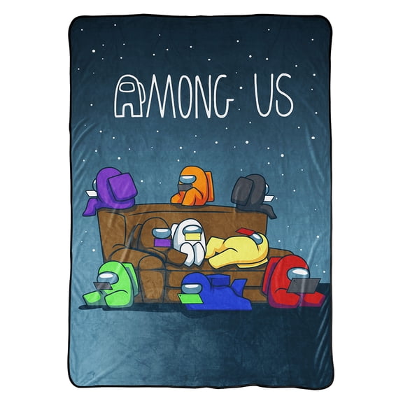 Among Us Crewmates Kids Blanket, 62 x 90, Microfiber, Black, Innersloth, Gaming Bedding