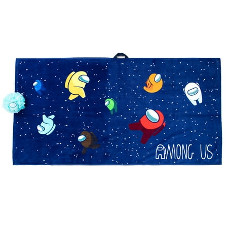 Among Us Oversized Kids 100% Cotton Towel and Character Loofah Set, Blue, Innersloth