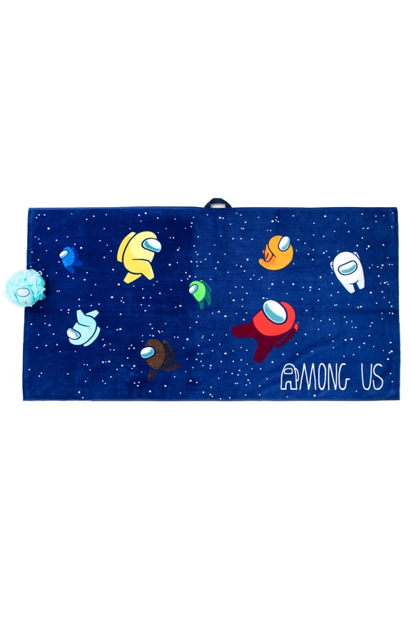 Among Us Oversized Kids 100% Cotton Towel and Character Loofah Set, Blue, Innersloth