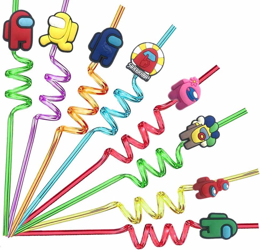 Among Us Party Favors Drinking Straws Reusable Plastic Beverages Birthday Supplies Decoration 8pcs