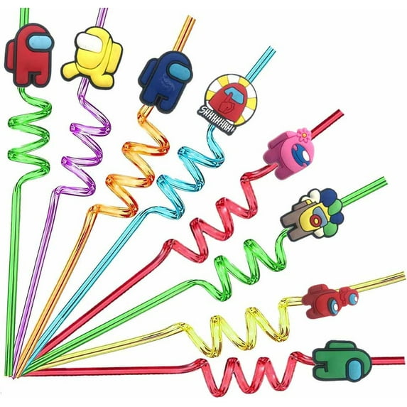 Among Us Party Favors Drinking Straws Reusable Plastic Beverages Birthday Supplies Decoration 8pcs