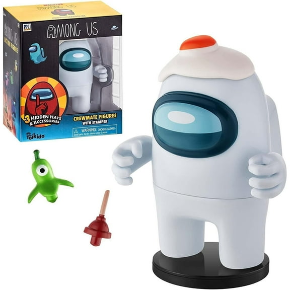 Among Us White Crewmate Ink Stamper Egg Plunger Hat 5 Inch Figure PMI International