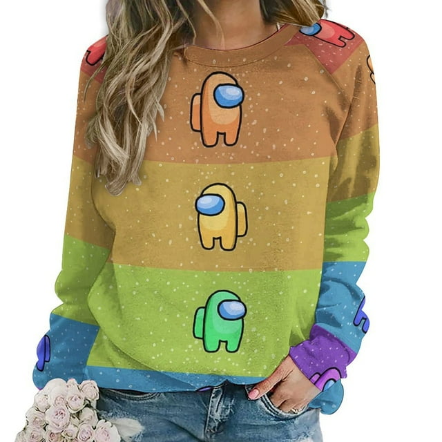 Among Us Women Rround Neck Sweater Long Sleeve Pullover Top for Women