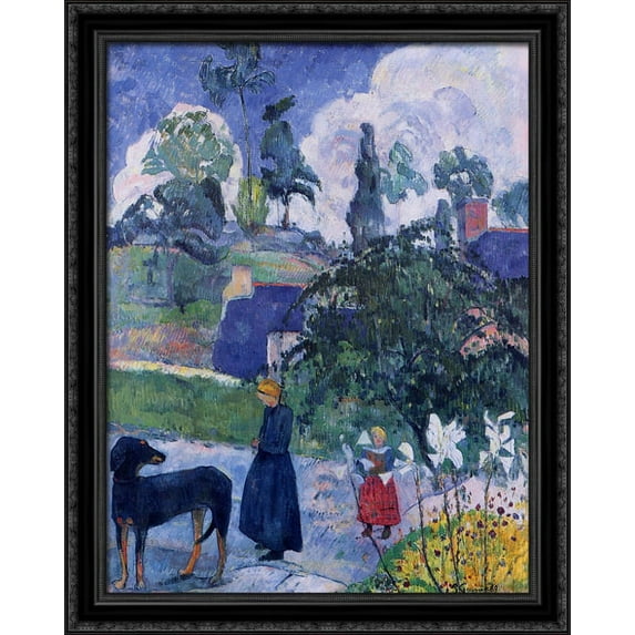 Among the lillies 28x34 Large Black Ornate Wood Framed Canvas Art by Paul Gauguin