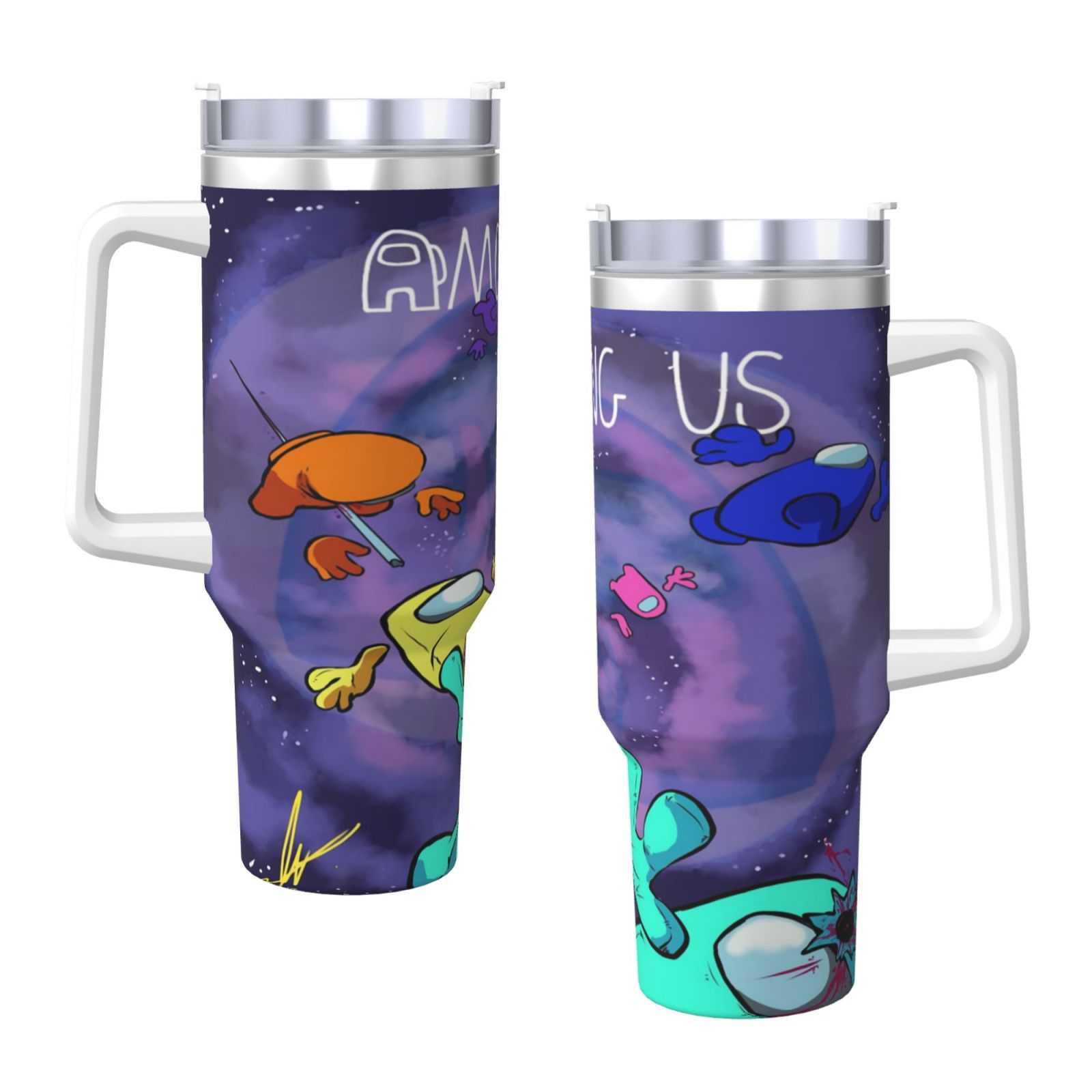 Amongus 40 Oz Tumbler With Handle And Straw Double Wall Stainless Steel