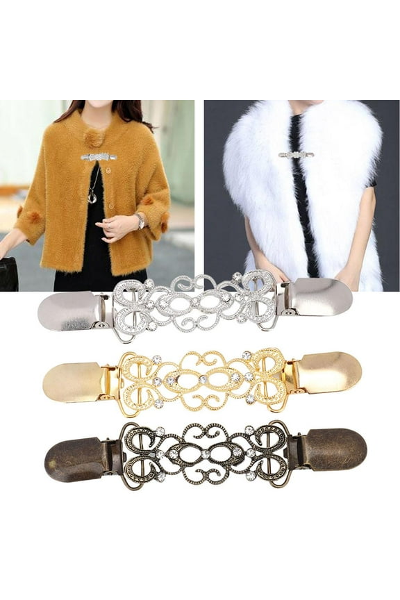 Amonsee 3pcs Retro Cardigan Clip, Hollow Flower Pattern Cardigan Clip Brooch for Women Sweater Blouse Shawl