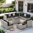 thumbnail image 1 of Amopatio 10 Pieces Patio Conversation Set With Firepit, Outdoor Sectional PE Rattan Wicker Furniture Seat,BLACK, 1 of 10