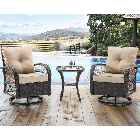 Amopatio 3 Pcs Steel Outdoor Bistro Sets with Thickened Cushions and Table, Beige