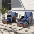 thumbnail image 1 of Amopatio 5 Piece Patio Furniture Set, Outdoor Patio Conversation Rattan Chair with Ottomans w/Storage Coffee Table for Patio, Space Saving Design for Balcony Poolside Front Porch Deck, Navy, 1 of 10