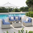 thumbnail image 1 of Amopatio 5 Pieces Patio Conversation Set, Outdoor Sectional PE Rattan Wicker Furniture Seat,Haze Blue, 1 of 8