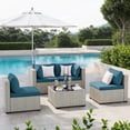 thumbnail image 1 of Amopatio 5 Pieces Patio Conversation Set, Outdoor Sectional PE Rattan Wicker Furniture Seat,Peacock Blue, 1 of 8