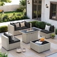 thumbnail image 1 of Amopatio 6 Pieces Patio Conversation Set With Firepit, Outdoor Sectional PE Rattan Wicker Furniture Seat,BLACK, 1 of 11