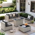 thumbnail image 1 of Amopatio 6 Pieces Patio Conversation Set With Firepit, Outdoor Sectional PE Rattan Wicker Furniture Seat,GRAY, 1 of 11