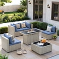 thumbnail image 1 of Amopatio 6 Pieces Patio Conversation Set With Firepit, Outdoor Sectional PE Rattan Wicker Furniture Seat,Haze Blue, 1 of 11