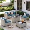 thumbnail image 1 of Amopatio 6 Pieces Patio Conversation Set With Firepit, Outdoor Sectional PE Rattan Wicker Furniture Seat,Peacock Blue, 1 of 11