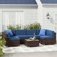 thumbnail image 1 of Amopatio 7 Pieces Patio Conversation Set, Outdoor Sectional PE Rattan Wicker Furniture Seat,Blue, 1 of 7